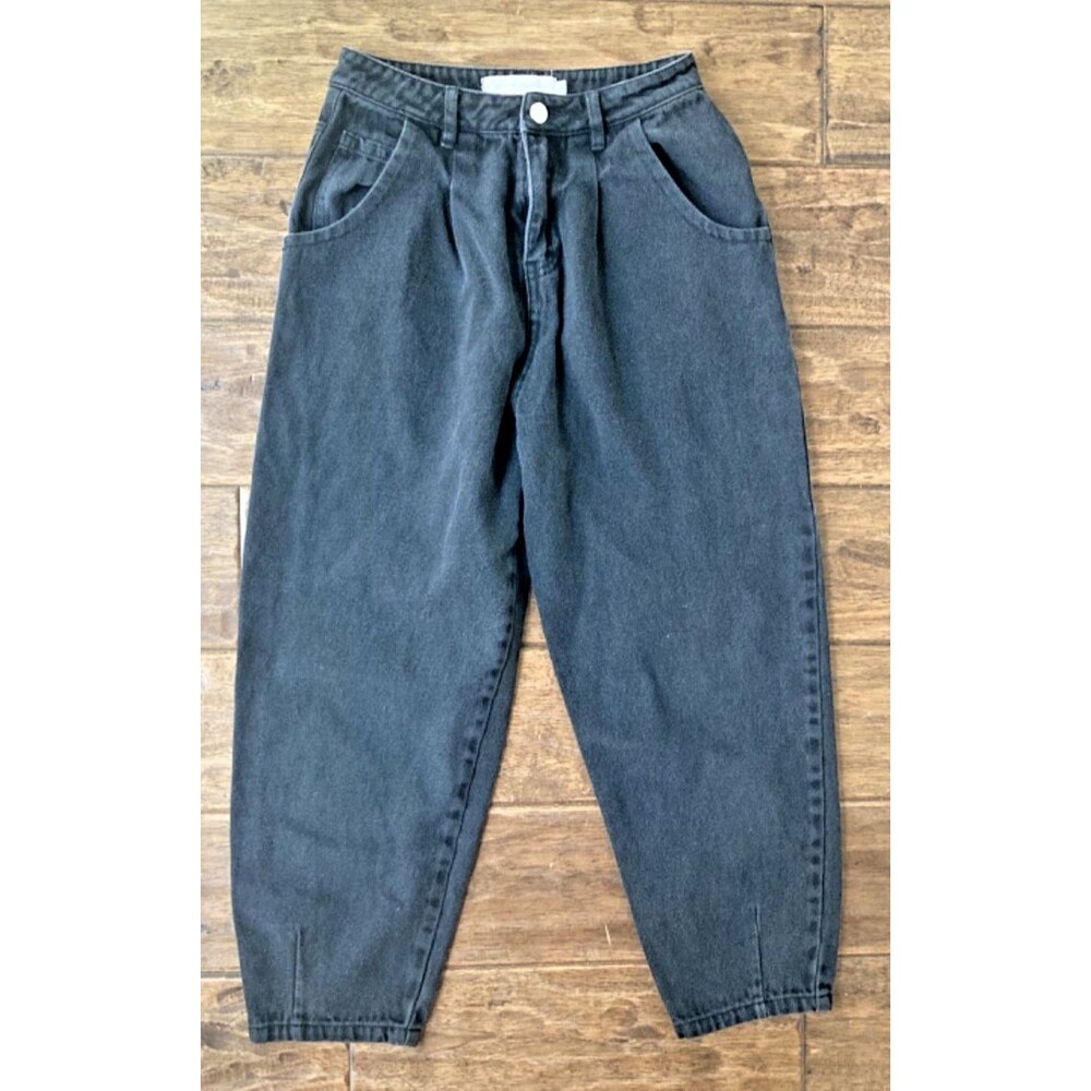 Nectar Clothing Black Crop Barrel Jeans High Rise Pleated Sz small
